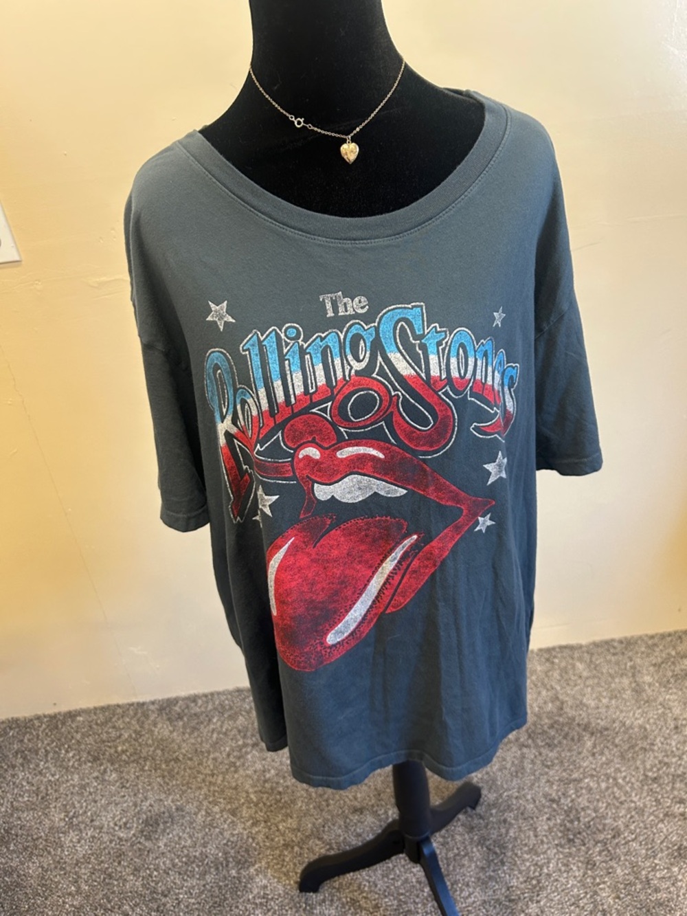 The Rolling Stones Women's Short Sleeve Graphic Tee - Charcoal with Red Logo